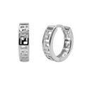 Rhodium Plated 925 Sterling Silver Greek Key Cutout Hoop Earrings - GME00164