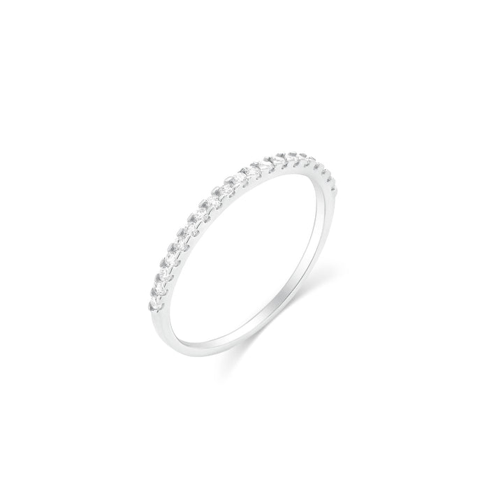 Rhodium Plated 925 Sterling Silver Half Eternity Moissanite 1.5mm Ring - MTGR00031