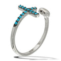 Silver 925 Rhodium Plated Heart and Cross Open Ring with Turquoise Beads - BGR01086 | Silver Palace Inc.