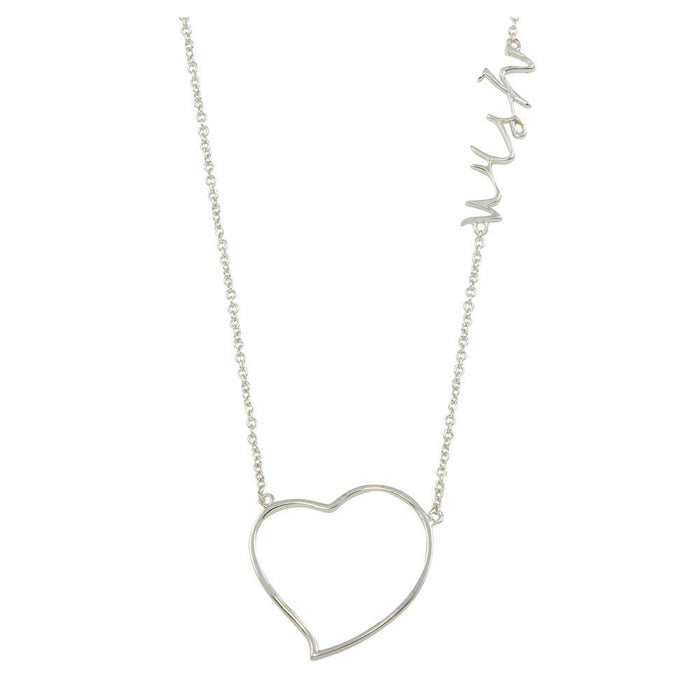 Silver 925 Rhodium Plated Heart "Wish" Necklace - STP01128-WISH | Silver Palace Inc.