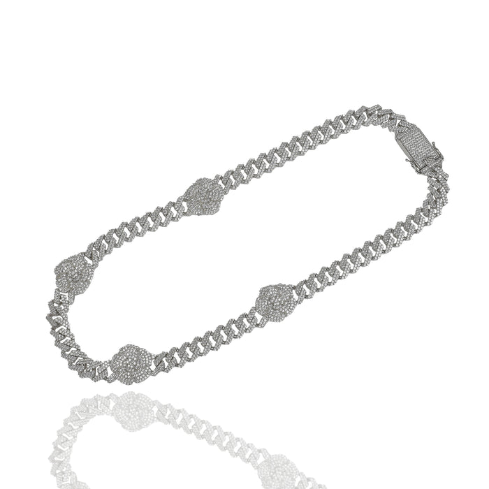 Rhodium Plated 925 Sterling Silver Iced Out Flower 10mm Monaco Necklace - GMN00240