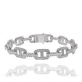 Rhodium Plated 925 Sterling Silver Iced Out Mariner Link ID Baguette Clear CZ 9.5mm Bracelet - GMB00164