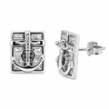 Rhodium Plated 925 Sterling Silver Jesus On Anchor Clear CZ Stud Earring - STEM036