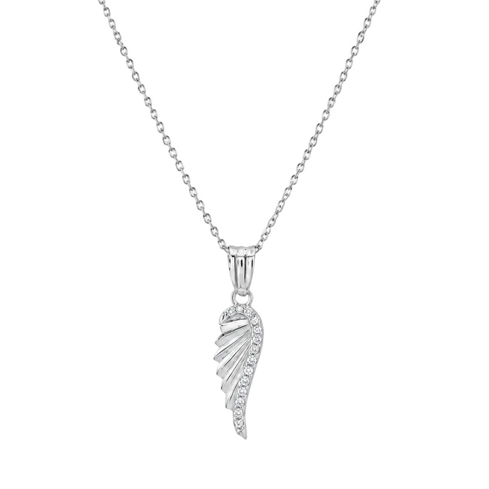 Rhodium Plated 925 Sterling Silver Lab Grown Diamond Angel Wing Pendant Necklace - LGMN00028
