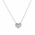 Rhodium Plated 925 Sterling Silver Lab Grown Diamond-Cut Heart Pendant Adjustable Necklace - LGTGN00014