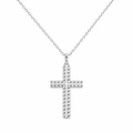 Rhodium Plated 925 Sterling Silver Lab Grown Diamond Double Cross Pendant Necklace - LGMN00026