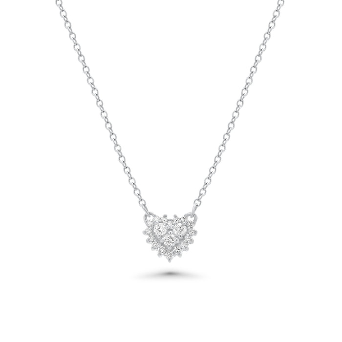 Rhodium Plated 925 Sterling Silver Lab Grown Diamond Encrusted Heart Pendant Necklace - LGMN00024