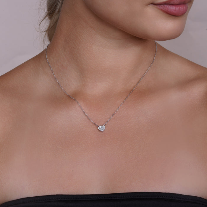 Rhodium Plated 925 Sterling Silver Lab Grown Diamond Encrusted Heart Pendant Necklace - LGMN00024