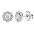 Rhodium Plated 925 Sterling Silver Lab Grown Diamond Flower Cluster Stud Earrings - LGME00020