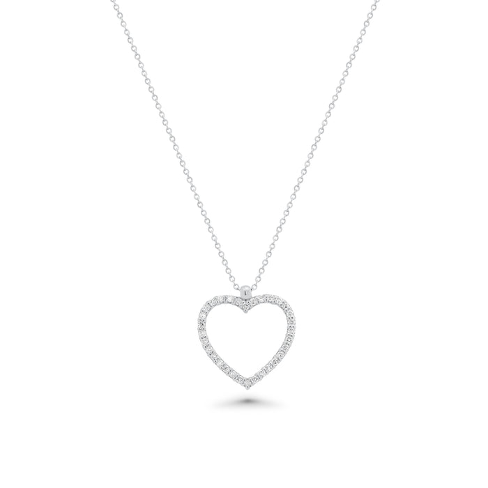 Rhodium Plated 925 Sterling Silver Lab Grown Diamond Heart Pendant Adjustable Necklace - LGMN00001
