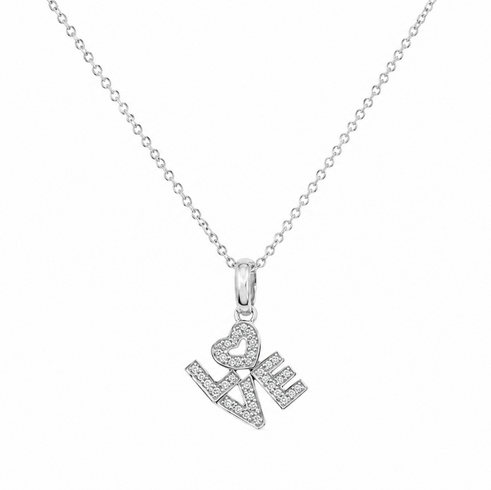 Rhodium Plated 925 Sterling Silver Lab Grown Diamond Love Pendant Necklace - LGMN00029