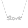 Rhodium Plated 925 Sterling Silver Lab Grown Diamond Love Script Pendant Necklace - LGMN00030