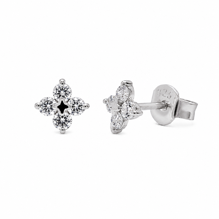 Rhodium Plated 925 Sterling Silver Lab Grown Diamonds Clover Stud Earring - LGTGE00054