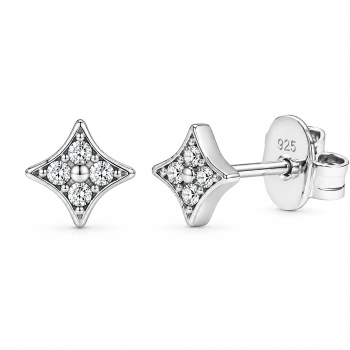 Rhodium Plated 925 Sterling Silver Lab Grown Diamonds Quatrefoil Stud Earring - LGTGE00047