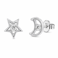 Rhodium Plated 925 Sterling Silver Lab Grown Diamonds Star and Moon Stud Earring - LGTGE00056