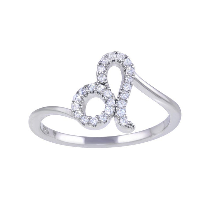 Rhodium Plated 925 Sterling Silver Leo CZ Zodiac Sign Ring - BGR01327 | Silver Palace Inc.