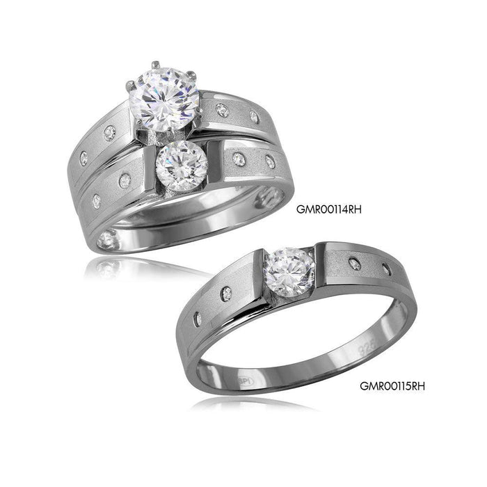 Rhodium Plated 925 Sterling Silver Matte Finish Shank Moissanite or CZ Wedding Mens Ring - MGMR00115