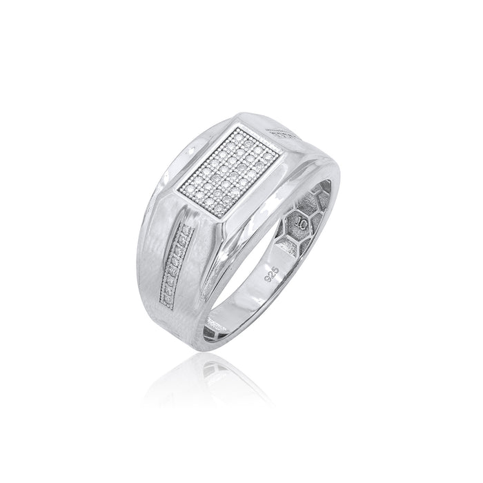 Rhodium Plated 925 Sterling Silver Men's Classic Moissanite Rectangle Top 13mm Ring - MGMR00036
