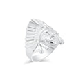 Rhodium Plated 925 Sterling Silver Men's Moissanite Native Chief Head Ring - MGMR00051