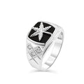 Rhodium Plated 925 Sterling Silver Men's Moissanite or CZ Cannabis Black Onyx Ring - MGMR00423