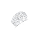 Rhodium Plated 925 Sterling Silver Men's Moissanite Radiant Sunburst Signet Ring - MGMR00052
