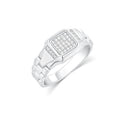 Rhodium Plated 925 Sterling Silver Men's Moissanite Rectangular Pave Bold Link Ring - MGMR00066