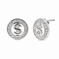 Rhodium Plated 925 Sterling Silver Men's Round Dollar Sign CZ Stud Earrings - STEM034