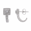 Rhodium Plated 925 Sterling Silver Micro Pave Half Hoop Earring- ACE00003