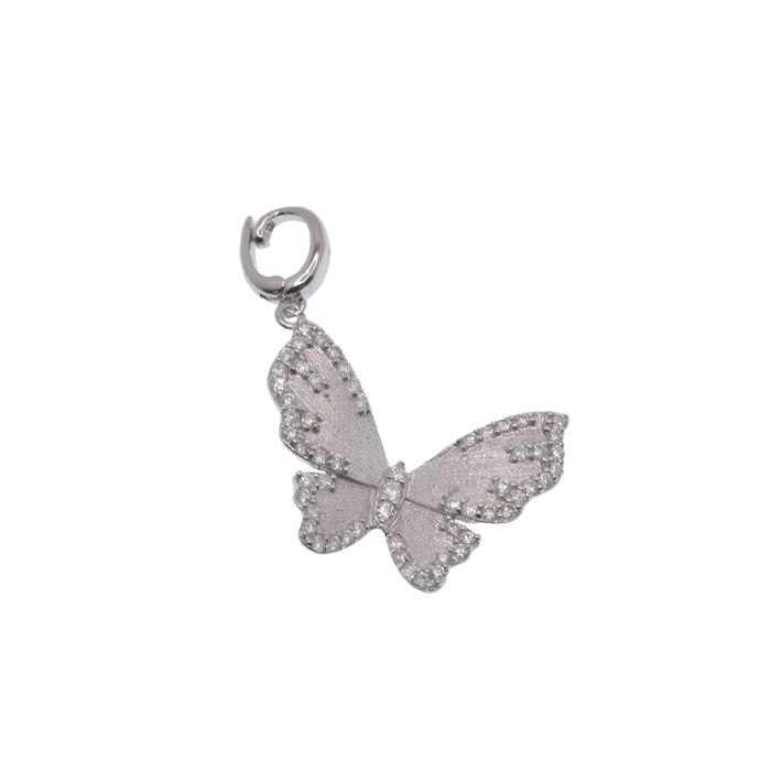 Rhodium Plated 925 Sterling Silver Moissanite Brushed Textured Butterfly Pendant - MGMP00022