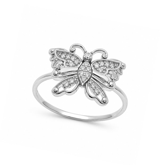 Rhodium Plated 925 Sterling Silver Moissanite Butterfly Cocktail Ring - MGMR00072