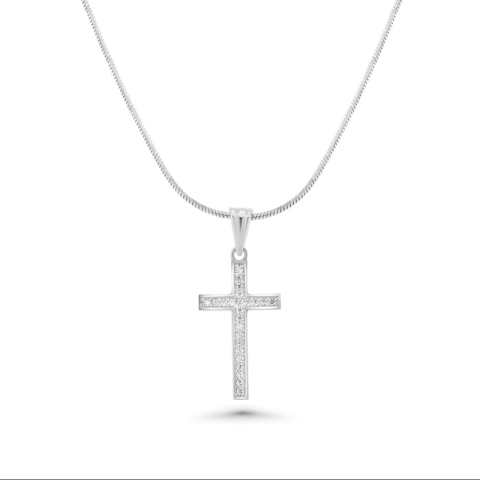 Rhodium Plated 925 Sterling Silver Moissanite Classic Cross Pendant - MGMP00013