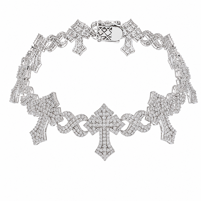 Rhodium Plated 925 Sterling Silver Moissanite Cross Infinity Necklace or Bracelet - MGMB00115