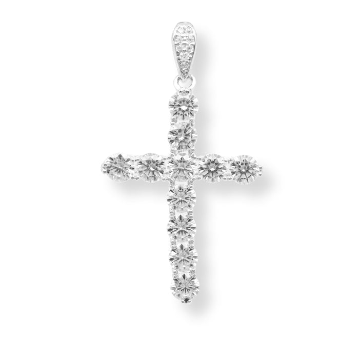 Rhodium Plated 925 Sterling Silver Moissanite Cross Pendant - MGMP00173