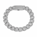 Rhodium Plated 925 Sterling Silver Moissanite Cuban Link 12mm Bracelet - MTGB00018