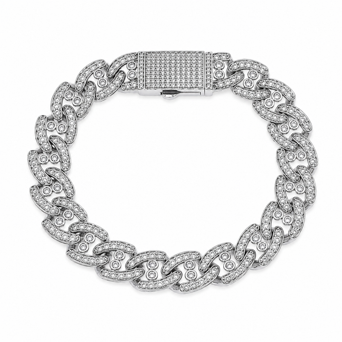 Rhodium Plated 925 Sterling Silver Moissanite Cuban Link 12mm Bracelet - MTGB00018