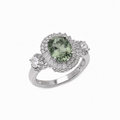 Rhodium Plated 925 Sterling Silver Moissanite Cushion Cut Halo 3-Stone Statement Ring - MGMR00057