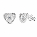 Rhodium Plated 925 Sterling Silver Moissanite Diamond Cut Heart Stud Earrings - MTGE00030