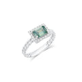 Rhodium Plated 925 Sterling Silver Moissanite Emerald Halo Setting Braided Ring - MGMR00060