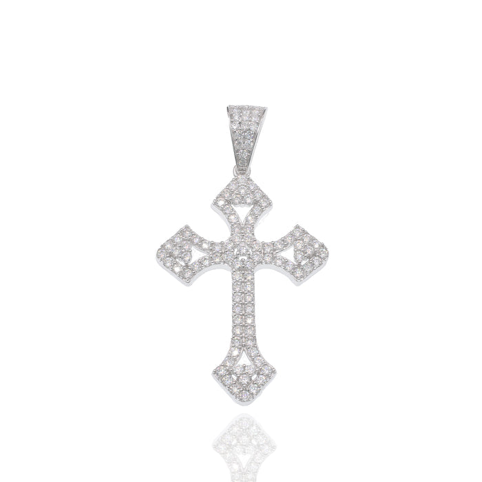 Rhodium Plated 925 Sterling Silver Moissanite Encrusted 25mm x 34mm Pendant - MGMP00001