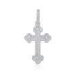 Rhodium Plated 925 Sterling Silver Moissanite Fleur-De-Lis Cross Encrusted 24.5mm x 37.6mm Pendant - MGMP00002