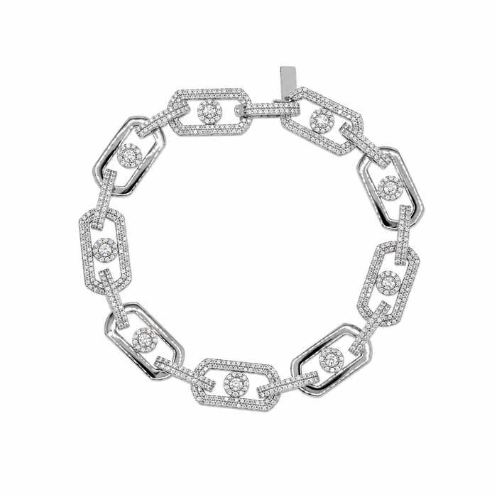 Rhodium Plated 925 Sterling Silver Moissanite Geometric Alternating Link Pave 10.8mm Necklace - MGMB00112