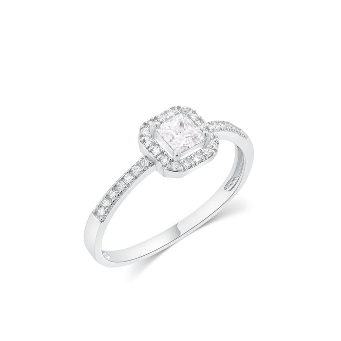 Rhodium Plated 925 Sterling Silver Moissanite Halo Setting Pave Ring - MGMR00058