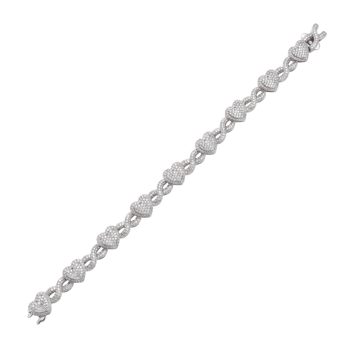 Rhodium Plated 925 Sterling Silver Moissanite Heart Infinity Bracelet - MGMB00116