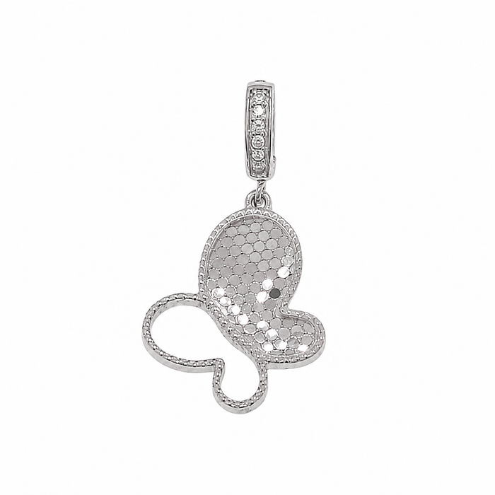 Rhodium Plated 925 Sterling Silver Moissanite Honeycomb Butterfly Pendant - MTGP00013