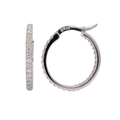 Rhodium Plated 925 Sterling Silver Moissanite Hoop Half Studded 19mm Latch Back Earring - MDGE00019