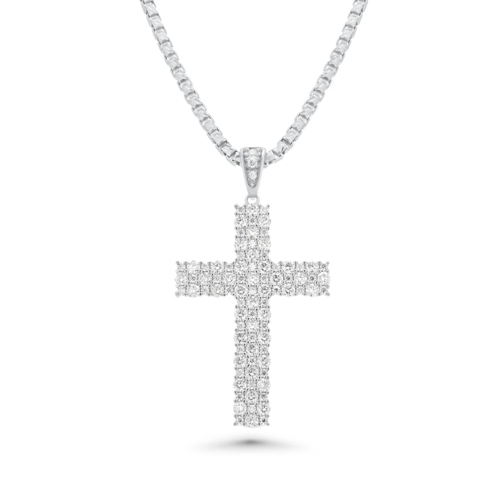 Rhodium Plated 925 Sterling Silver Moissanite Iced Out Cross Pendant - MGMP00008