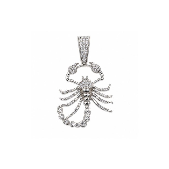 Rhodium Plated 925 Sterling Silver Moissanite Iced Scorpion Pendant - MGMP00023