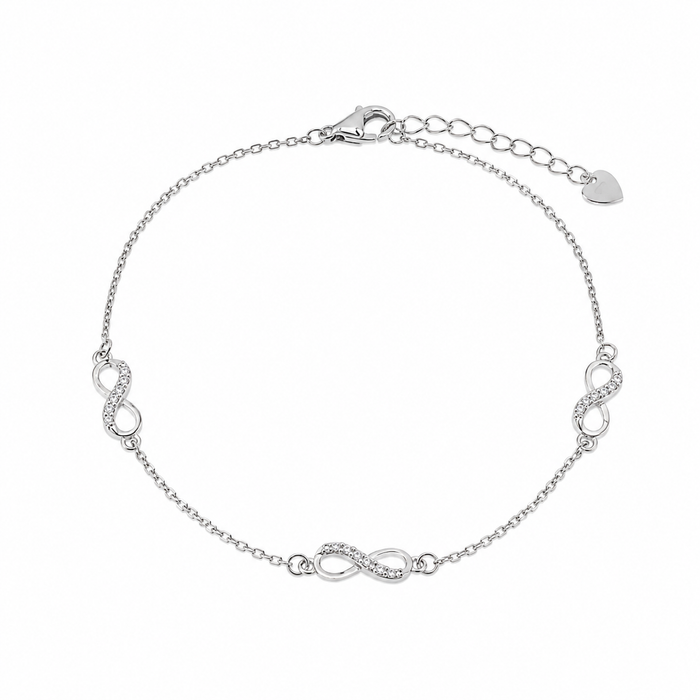 Rhodium Plated 925 Sterling Silver Moissanite Infinity Charms Bracelet - MTGB00022