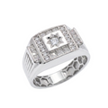 Rhodium Plated 925 Sterling Silver Moissanite Men's Statement Radiant Signet Ring - MGMR00045
