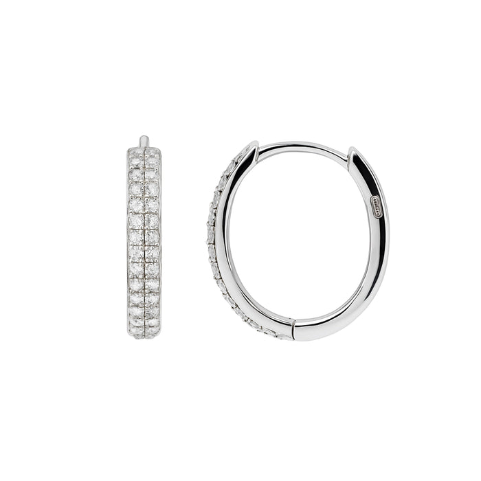 Rhodium Plated 925 Sterling Silver Moissanite Micro Pave Huggie Hoop 11mm Earring - MTGE00006
